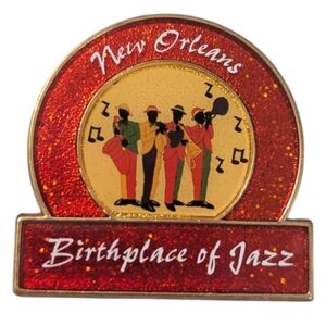 Y2K Enameled Metal New Orleans LA Birthplace Of Jazz Fridge Magnet 1.75"